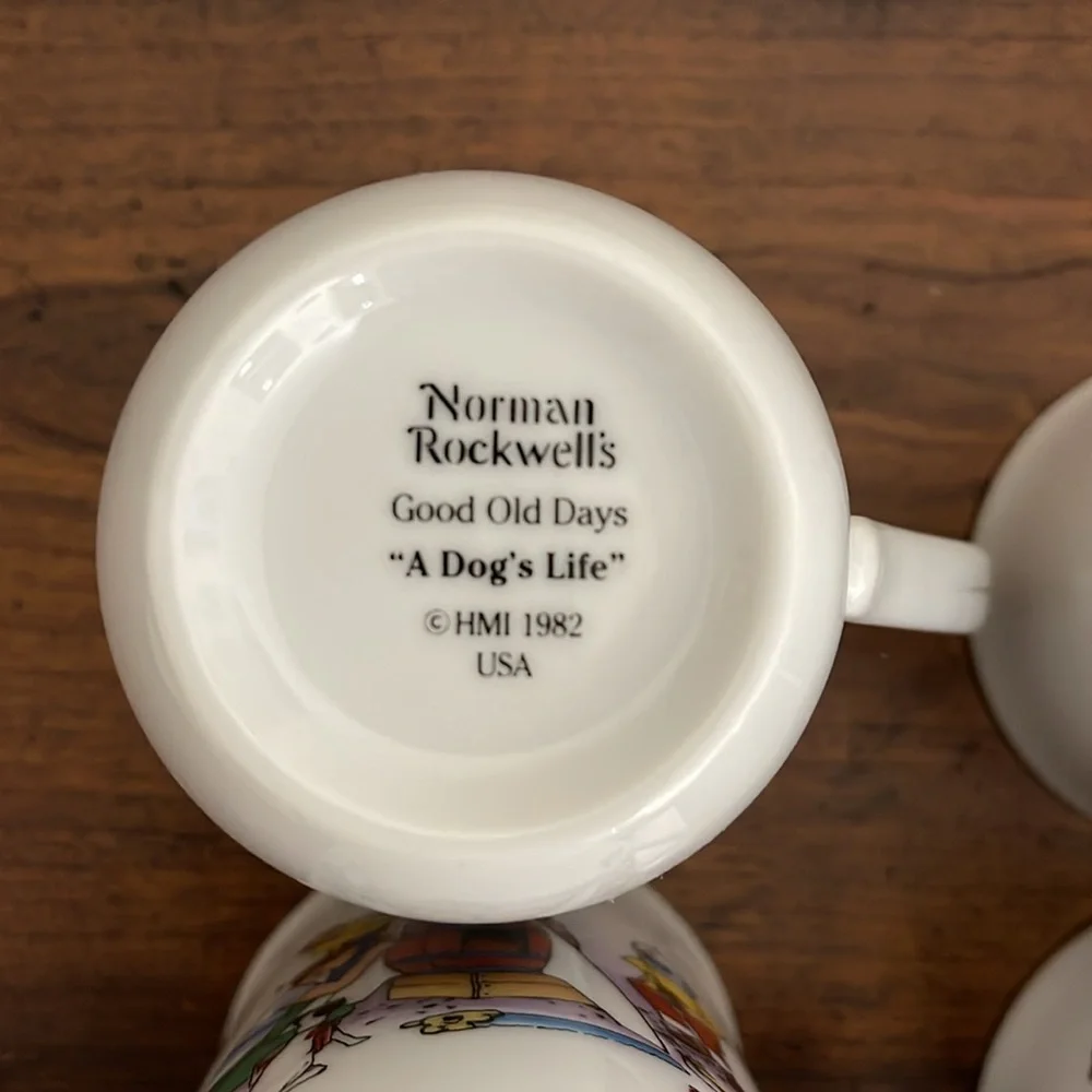 Set of (4) 1982 Norman Rockwell Good Old Days Diner Mugs